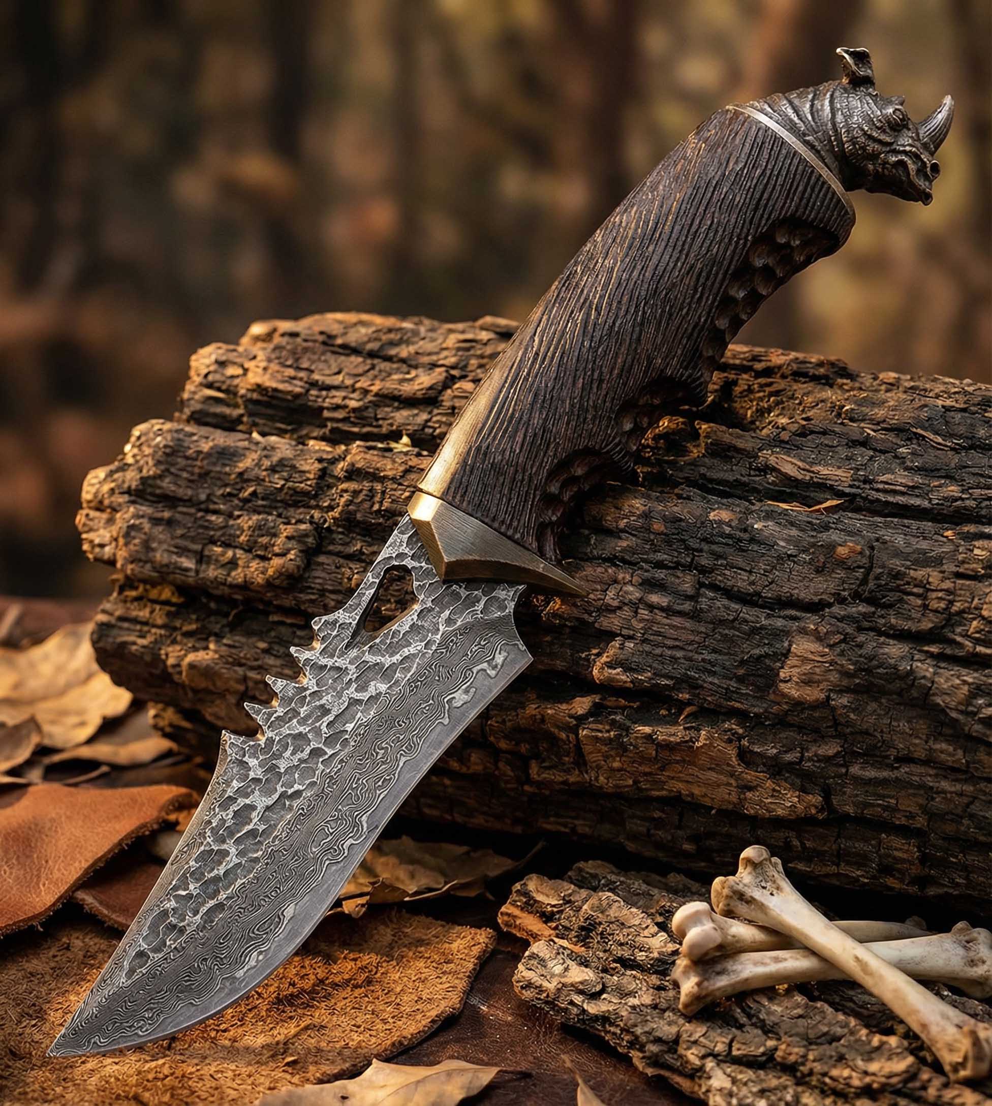 Rhino damaškový Lovecký nůž Nosorožec 01